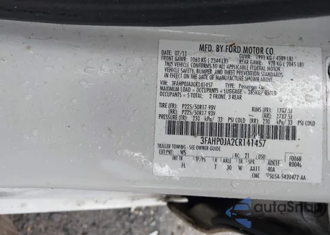 2012 Ford Fusion Sel from USA, damaged, VIN 3FAHP0JA2CR141457